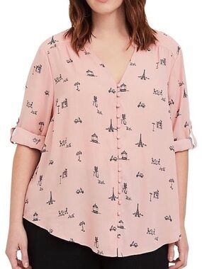 torrid Pink Button-Front Blouse with Black Motif
